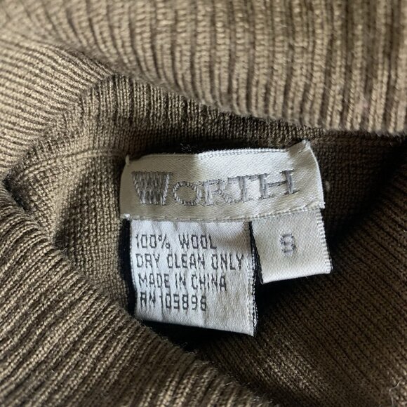 Worth 100% Wool Ribbed Turtleneck Sweater Brown Fitted Minimalist Core Small - Picture 3 of 3
